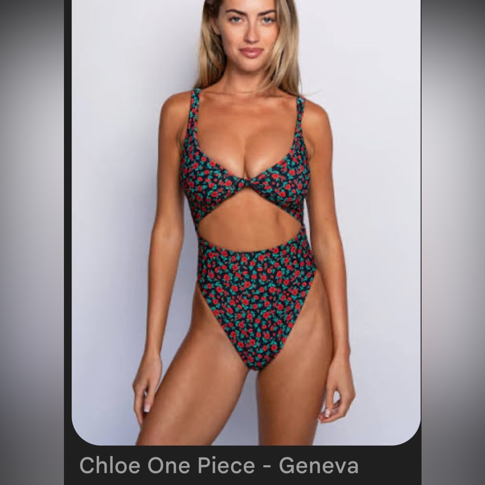 Skatie Chloe One Piece Floral Swim in Black with Red & Green